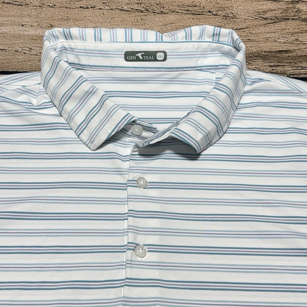 GenTeal Polo Shirt Mens 2XL XXL White Blue Striped Ecosoft Performance Golf